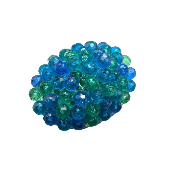 Signed West Germany Pin Brooch Vintage Blue Green Beads on Gold Tone Filigree - Picture 1 of 7